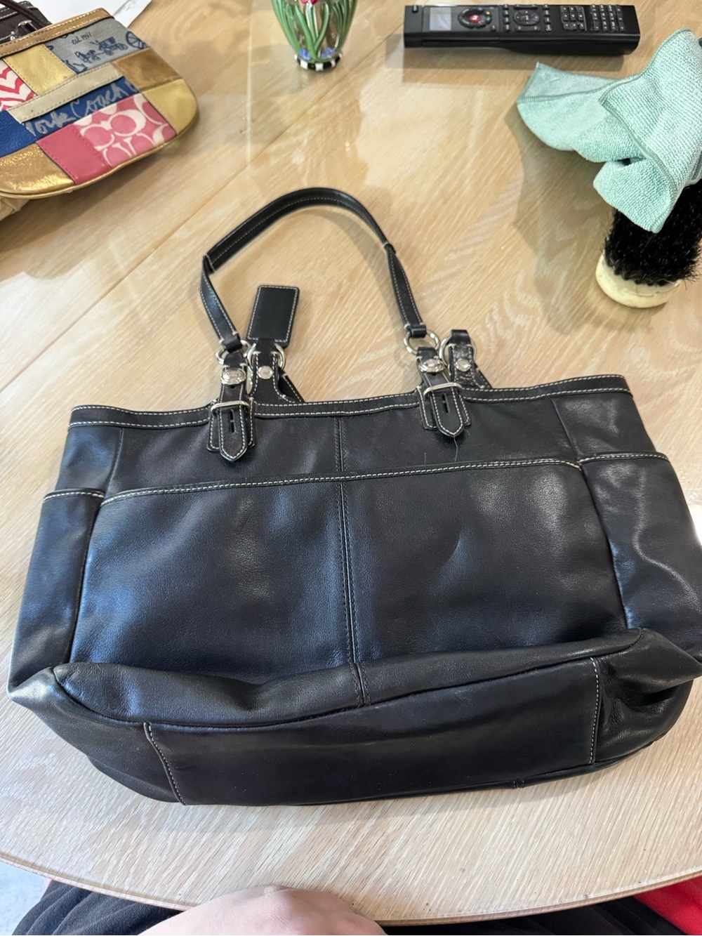 Coach Black Leather Shoulder Tote with Silver Hardware - Picture 5 of 5